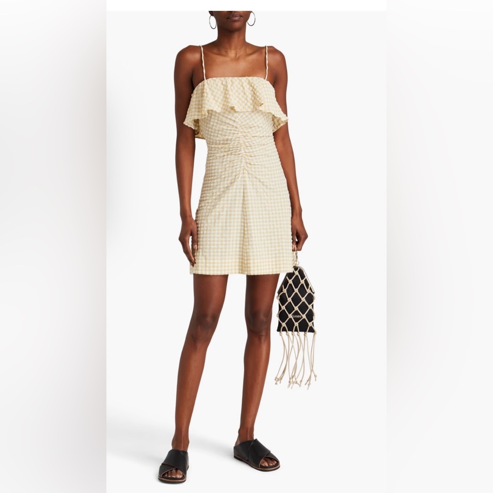 Ganni Asymmetrical Gingham Dress in Cream
